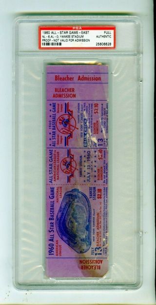 1960 All Star Game East Yankee Stadium Full Baseball Ticket Proof Psa Authentic