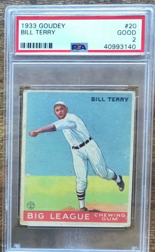1933 Goudey Baseball Card 20 Bill Terry York Giants Psa 2 Good Hof
