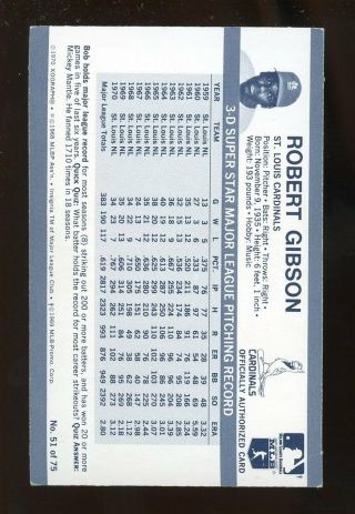 1971 Kellogg ' s BOB GIBSON 51 Baseball Card No Cracks 2