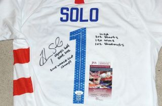 Hope Solo " Stat " Usa Olympic World Cup Soccer Signed Jersey Shirt,  Jsa Wit