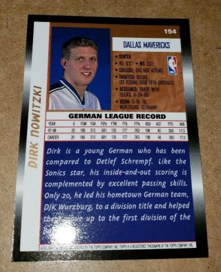 Dirk Nowitzki - 1998 - 99 Topps - ROOKIE - Dallas Mavericks 2