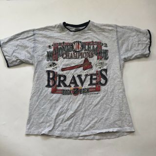 Vintage Atlanta Braves Men’s T Shirt Xl Nl Champs 1991 1992 Off White