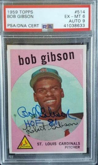 1959 Topps Bob Gibson Psa 6 Autographed Hof Rc Rookie