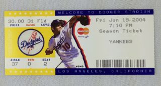 Mlb 2004 06/18 York Yankees At Los Angeles Dodgers Ticket Stub - Wp