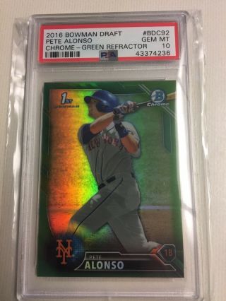 Pete Alonso 2016 Bowman Chrome Draft Green Refractors Sp/99 Psa 10 Ny Mets Rc