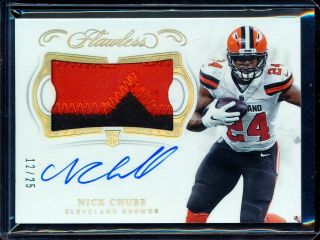 2018 Panini Flawless Nick Chubb Rc Rookie 2 Color Jersey Patch Auto 12/25