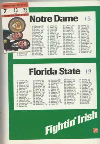 NOTRE DAME vs FLORIDA STATE October 10 1981 Football Program & Ticket Stub 3