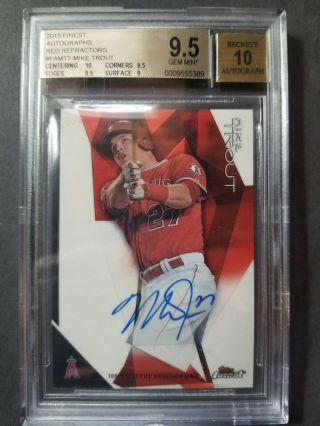 2015 Topps Finest Red Refractor Autograph/auto Mike Trout Gem 9.  5/10.  5/5
