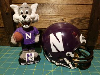 2002 Northwestern Wildcat Willie Season Ticket Holder Bobblehead,  Mini Helmet