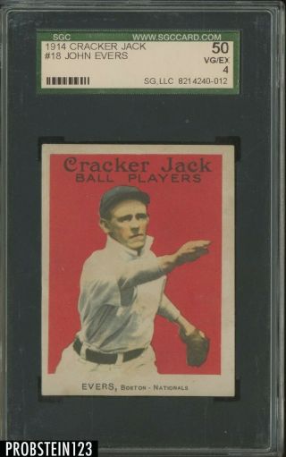 1914 Cracker Jack 18 Johnny Evers Boston Hof Sgc 50 Vg - Ex 4 " Tough "