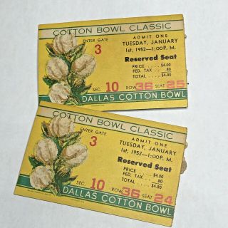 1952 Cotton Bowl Kentucky Wildcats Vs Texas Horned Frogs Football Ticket Stubs