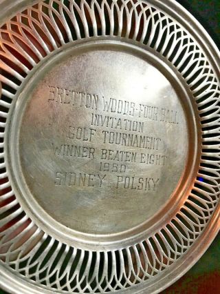 VTG 1950 Sterling Silver Golf Trophy Plate Coaster Tournament BRETTON WOODS 2