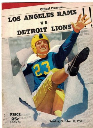 1950 Detroit Lions At Los Angeles Rams Program (oct.  29) Ex