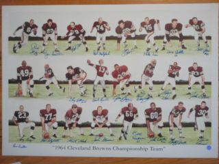 Cleveland Browns 1964 Championship Team Signed 24x34 Litho Jim Brown 23 Signed