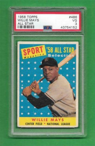 1958 Topps 486 Willie Mays All Star Psa Vg 3 Sf Giants Old Baseball Card