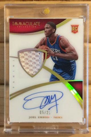 2014 - 15 Panini Immaculate Joel Embiid Acetate Rookie Patch Auto Rpa /21 Ssp