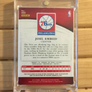 2014 - 15 Panini Immaculate Joel Embiid Acetate Rookie Patch Auto RPA /21 SSP 4