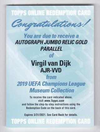 18 - 19 Topps Museum Virgil Van Dijk Jumbo Jersey Auto Gold /50 Patch? Liverpool