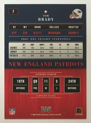 Tom Brady 2002 Playoff Contenders Season Ticket Rare Early Card 7 2