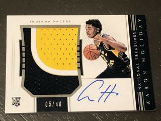 2018 - 19 National Treasures Aaron Holiday Rpa Rc Rookie Patch Auto 5/49 Pacers
