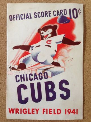1941 Chicago Cubs Mlb Baseball Official Score Card Book
