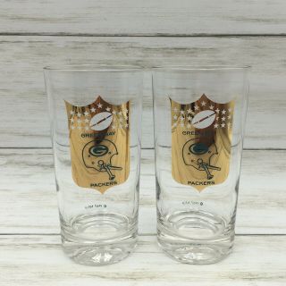 Vintage 1967 Nflp Green Bay Packers Clear Tall Glasses Nfl