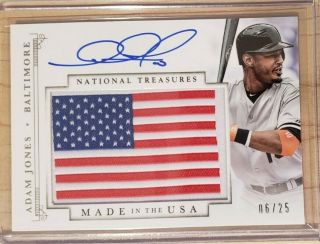 2014 National Treasures Adam Jones Made In The Usa On Card Autograph 3/25