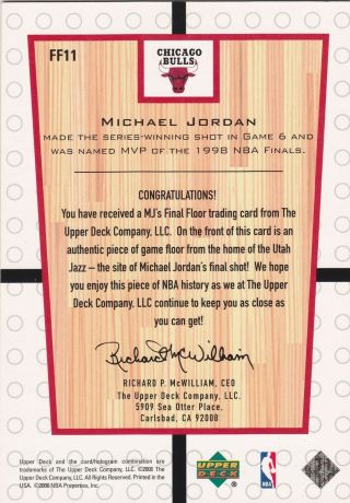 MICHAEL JORDAN MJ Final Floor MVP 1998 Upper Deck Jumbo 3.  5x5 card FF11 2
