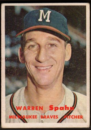 1957 Topps Warren Spahn,  90,  Milwaukee Braves,  Hall Of Fame,  Vg,