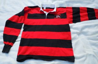 Rutgers Scarlet Knights Large Black/red Striped Rugby Polo Shirt - Vintage