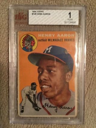 1954 54 Topps Baseball 128 Henry Hank Aaron Rookie Card Graded 1