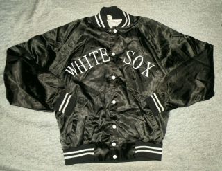 Vtg 80s Black Satin Mens Chicago White Sox Windbreaker Jacket Sz Large
