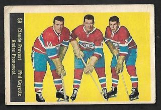 1960 - 61 Parkhurst Nhl Hockey: 58 Provost,  Goyette,  Pronovost Montreal Canadiens