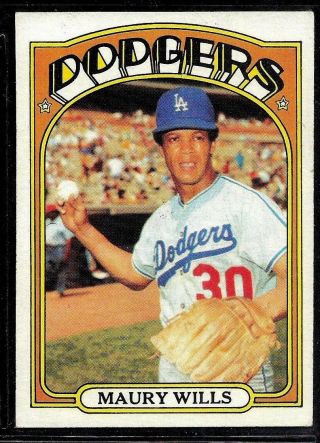 1972 Topps Baseball Dodgers Maury Wills Semi High Number Card 437 Ex,  Centered