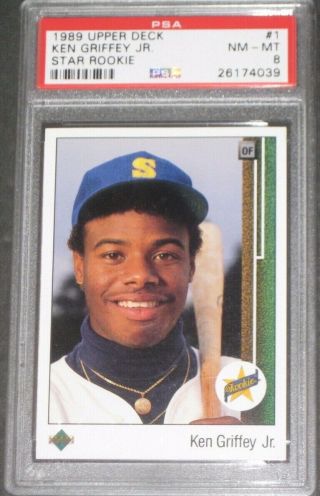1989 Upper Deck Ken Griffey Jr.  Rookie Baseball Card 1 Psa 8 Nm - Mt