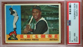 1960 Topps Baseball Card Roberto Clemente 326 Psa 8 Nm - Mt Incredible Quality