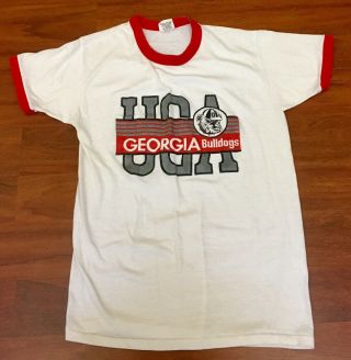 Georgia Bulldogs Womens Vtg 80’s Ringer T - Shirt Size Large