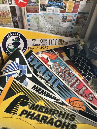 5 Vintage 80’s / 90’s Flag Pennants College And Professional Baseball & Football