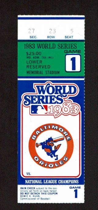 1983 World Series Ticket Stub Game 1 Baltimore Orioles Vs Philadelphia Phillies