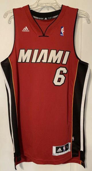 Adidas Miami Heat Lebron James 6 Away Red White Black Swingman Jersey