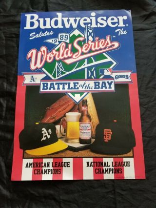 Vtg 1989 World Series Battle Of The Bay Budweiser Poster Sf Giants & Oakland A 