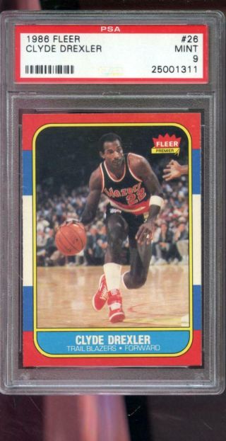 1986 - 87 Fleer 26 Clyde Drexler Rookie Rc Psa 9 Graded Basketball Card