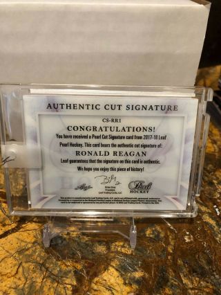 2018 Leaf Pearl Hockey Ronald Reagan Cut Signature Autograph 1/1 Encased Auto 2