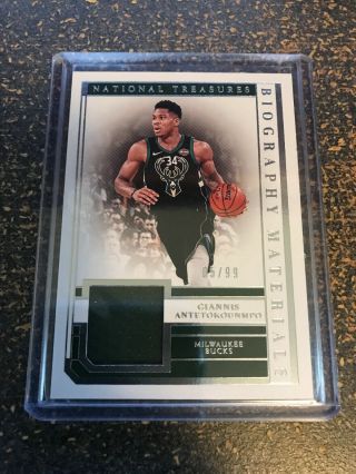 2018 - 19 National Treasures Giannis Antetokounmpo Biography Materials Patch 5/99