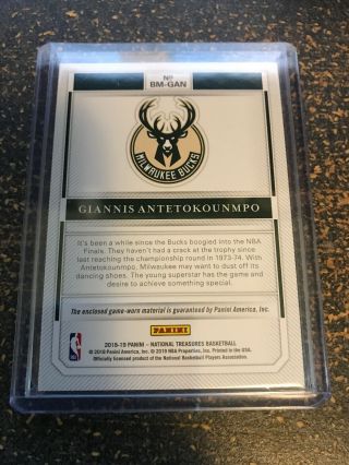 2018 - 19 National Treasures Giannis Antetokounmpo Biography Materials Patch 5/99 2