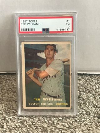 1957 Topps 1 - Ted Williams - Psa 3 Vg - Boston Red Sox