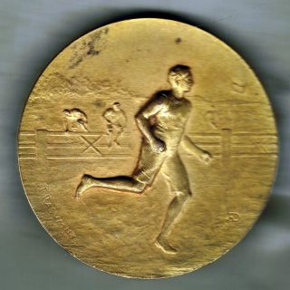 France - Vintage Athletic Cross Country Gilded Bronze Medal.  Diameter 50 Mm.