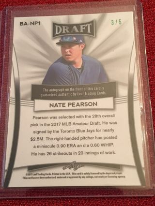 NATE PEARSON 2017 LEAF METAL PRISMATIC GREEN AUTOGRAPH 3/5 BLUE JAYS 1ST ROUND 2