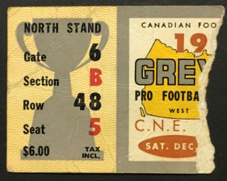 1965 Cfl Grey Cup Ticket Cne Stadium Fog Bowl Hamilton Tiger - Cats Vs Winnipeg