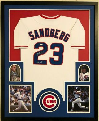 Framed Chicago Cubs Ryne Sandberg Autographed Signed Inscribed Jersey Jsa